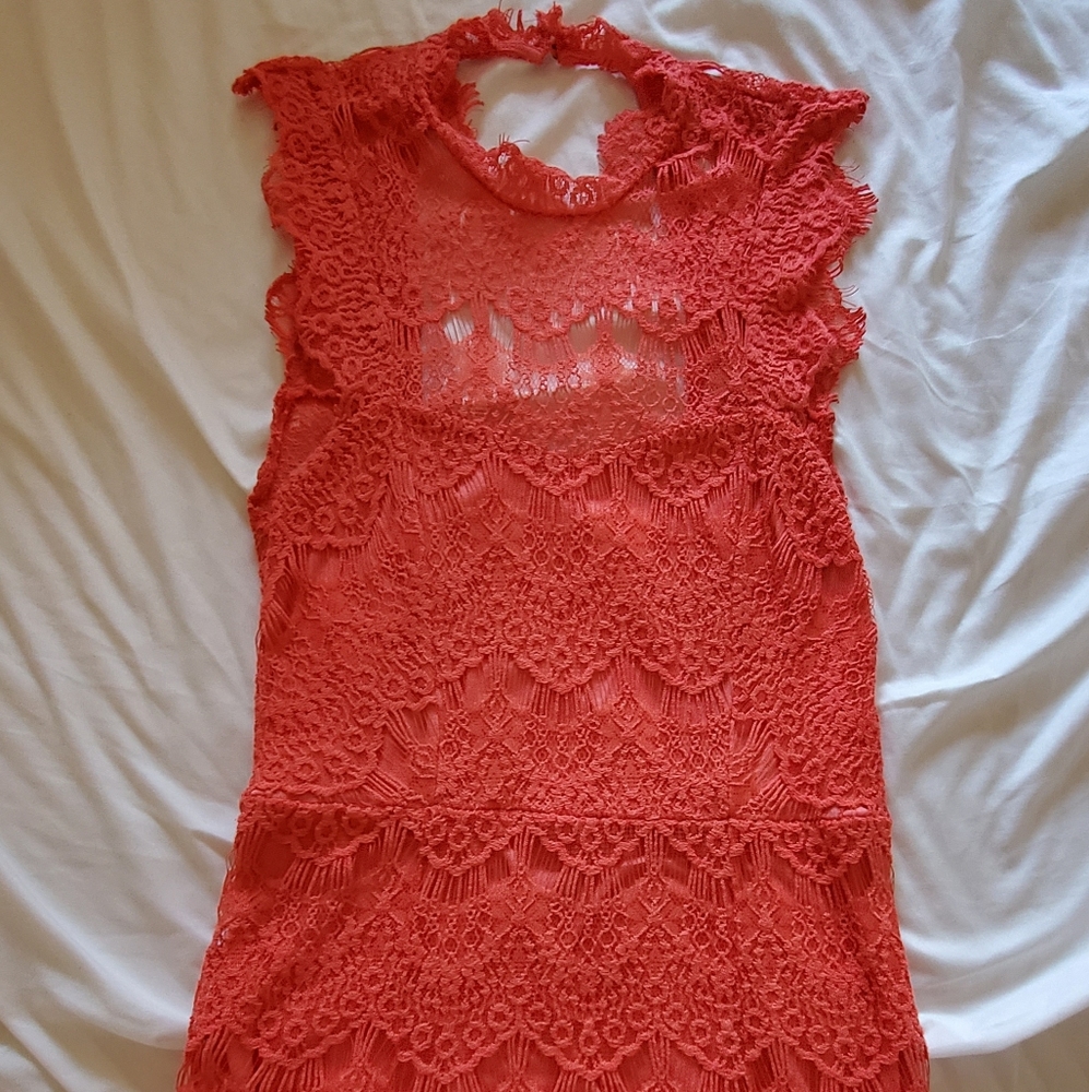 Free people Coral crochet open back dress